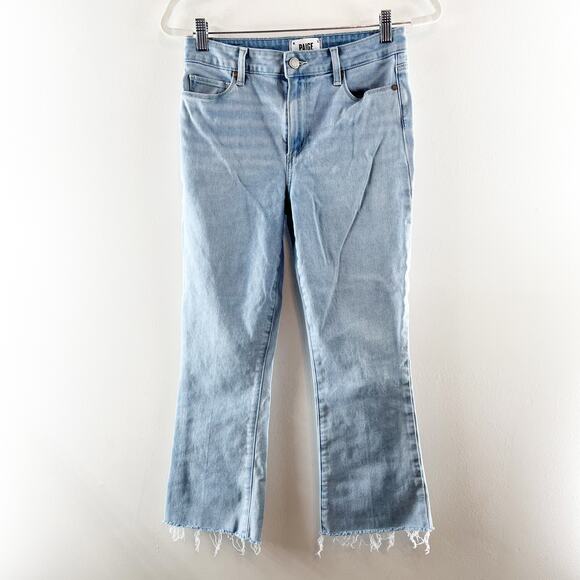 Paige Rory Cotton Blend Denim Frayed Hem Cropped Flare Jeans Blue 28 / 6 - Picture 2 of 9